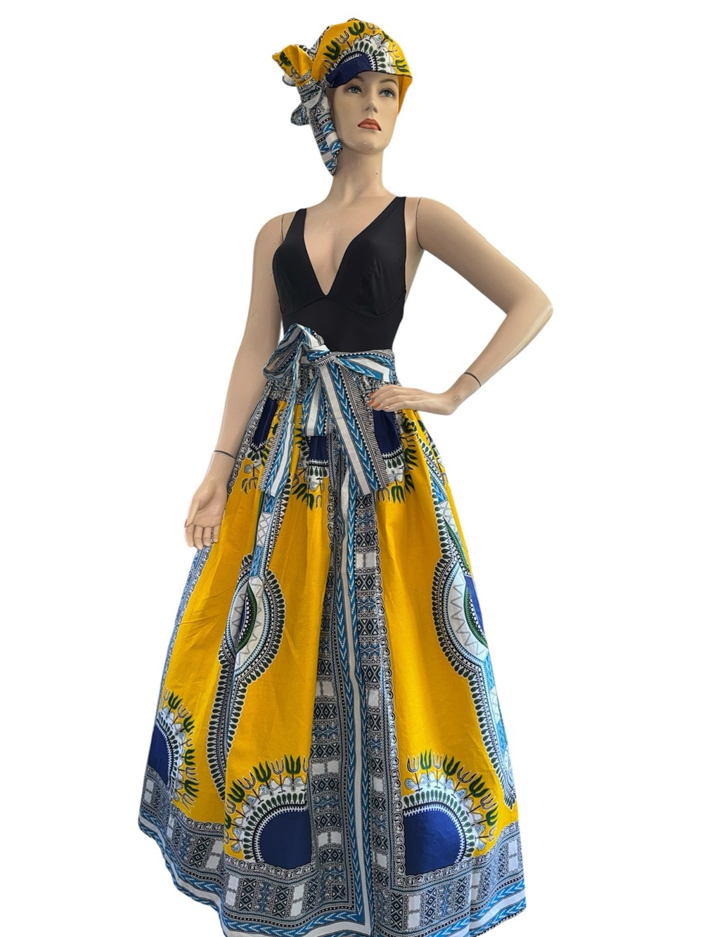 African Print Maxi Skirt and Head Wrap